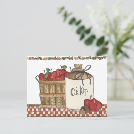 Apfelwein- und Apfelsammeln Postkarte (Stehend Vorderseite)