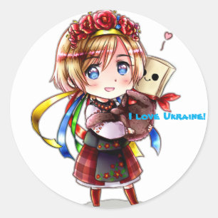 APH chibi Ukraine mit turcat Runder Aufkleber