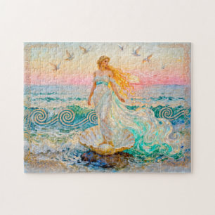 Aphrodite, aus einer Muschel am Ozeanstrand aufste Puzzle