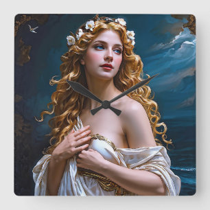 "Aphrodite: Göttin der Liebe und des Lichts" Quadratische Wanduhr
