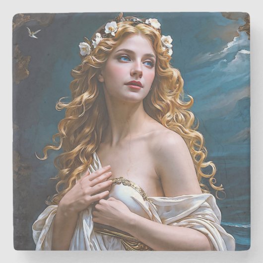 "Aphrodite: Göttin der Liebe und des Lichts" Steinuntersetzer (Vorderseite)