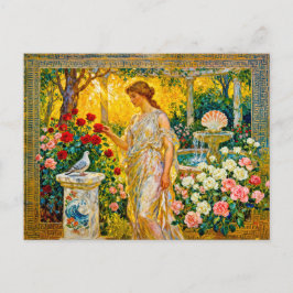 Aphrodite in Rose Garden with Fountain, Shell and  Postkarte