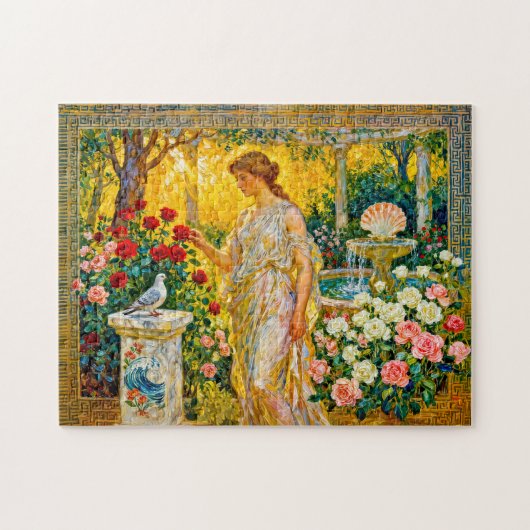 Aphrodite in Rose Garden with Fountain, Shell and Puzzle (Horizontal)
