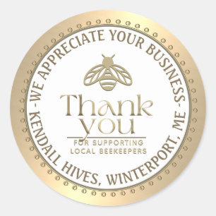 APIARY 3D GOLD HONEY BEE LOGO BUSINESS DANKE RUNDER AUFKLEBER