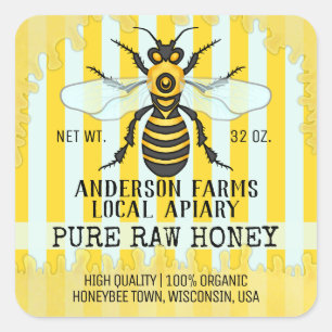 Apiary Bee Honey Jar Labels  Honigbiene gestrichen Quadratischer Aufkleber