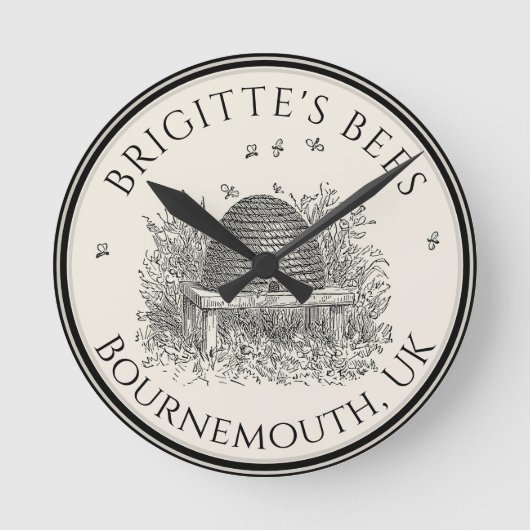 Apiary Business Beekeeper Clock Border Skep Runde Wanduhr (Vorderseite)