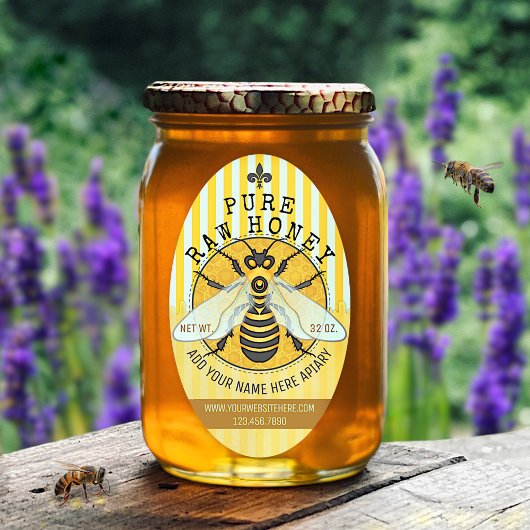 Apiary Honey Jar Labels | Honigbiene Honeycomb Bee Ovaler Aufkleber