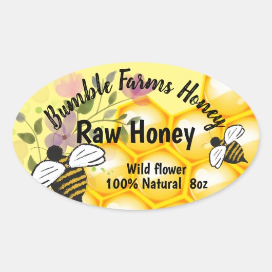 Apiary RAW HONEY Custom OVAL label Ovaler Aufkleber (Vorderseite)