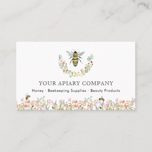 Apiary Watercolor Floral Bee Visitenkarte (Vorderseite)