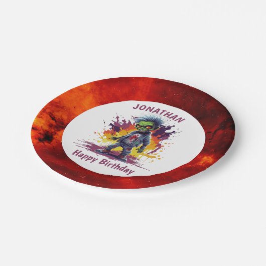 Apokalypse Birthday Zombie Boy Pappteller (Schrägansicht)