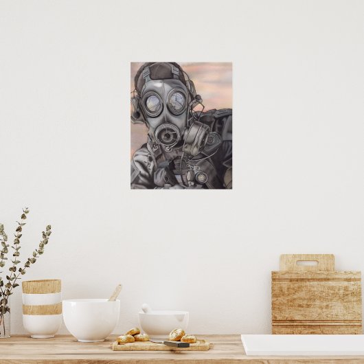 Apokalypse Prepper in Gasmaske Art Piece Poster (Küche)