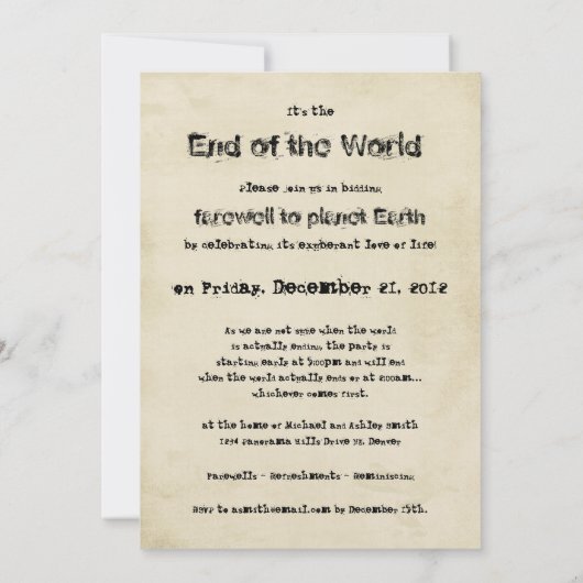 Apokalypse World Ending Mayan Prophezeiung Einladung (Rückseite)