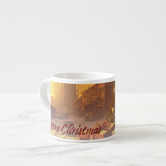 Apokalyptische Weihnachtsmotif, mit Geschenken Espressotasse (Vorderseite Links)