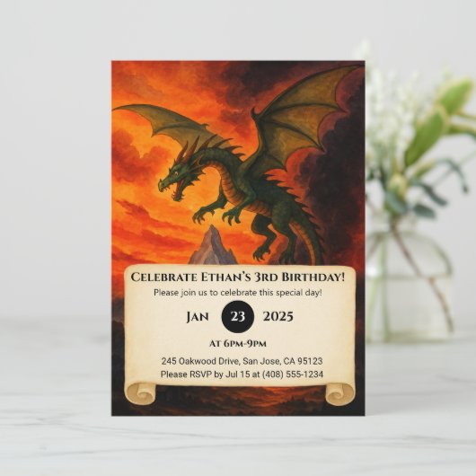 Apokalyptischer Feuerdrache über den Geburtstag Einladung (Stehend Vorderseite)