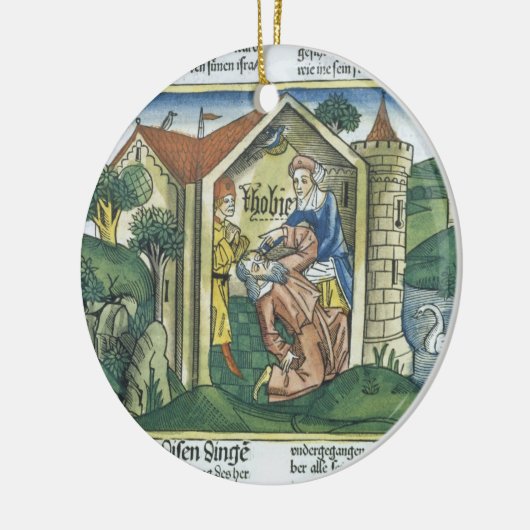 Apokryphen: Tobit ist durch den Dung des Spatzen Keramik Ornament (Links)