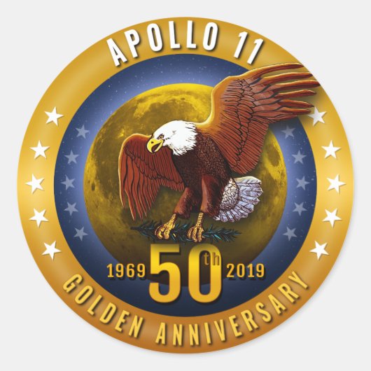 Apollo 11 50th Anniversary Golden Eagle and Moon - Runder Aufkleber (Vorderseite)