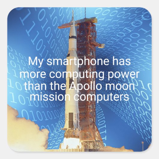 Apollo 11 Computing Power Quadratischer Aufkleber (Vorderseite)