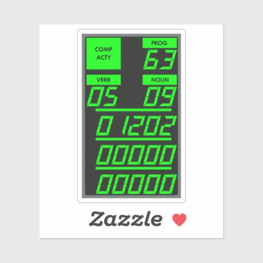 Apollo 11 DSKY Display, Alarm Code 1202 Aufkleber (Blatt)