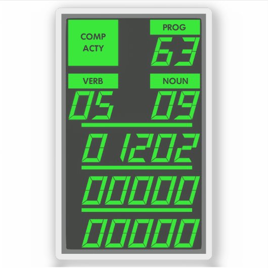 Apollo 11 DSKY Display, Alarm Code 1202 Aufkleber (Vorderseite)