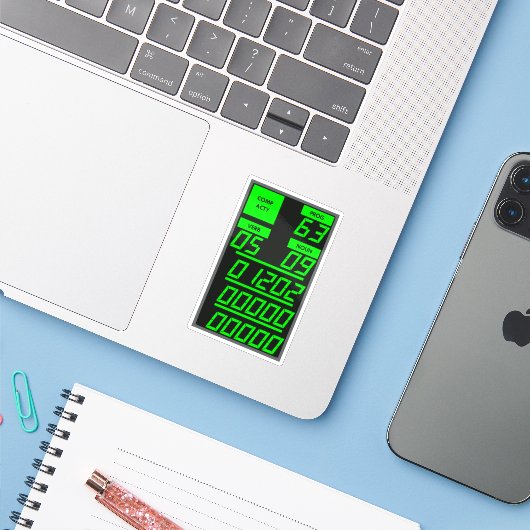 Apollo 11 DSKY Display, Alarm Code 1202 Aufkleber (Laptop mit iPhone)