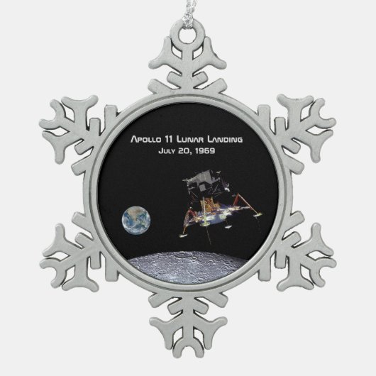 Apollo 11 Lunar Landing Schneeflocken Zinn-Ornament (Vorderseite)