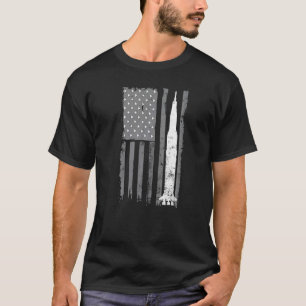 Apollo 11 Saturn V Rocket American Flag Laun T-Shirt