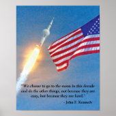Apollo 11 Start mit amerikanischem Flag JFK Zitat Poster (Vorne)
