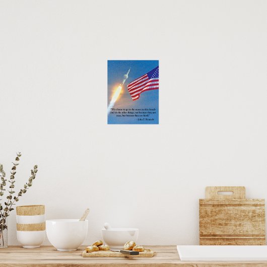Apollo 11 Start mit amerikanischem Flag JFK Zitat Poster (Küche)