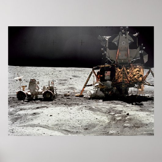 Apollo 16 Luftseilmodul und Lunarrovfahrzeug Poster (Vorne)