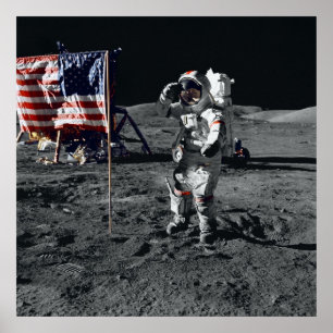 Apollo 17 Astronaut würdigt amerikanische Flagge Poster