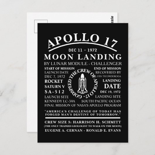 Apollo 17 Detailed Space Voyage Symbol Postkarte (Vorne/Hinten)