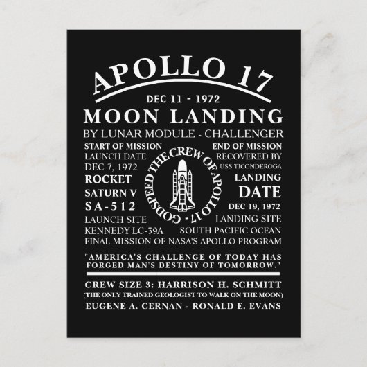 Apollo 17 Detailed Space Voyage Symbol Postkarte (Vorderseite)