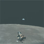 Apollo Lunar Lander und Erdaufgang über dem Mond Aufkleber (Vorderseite)