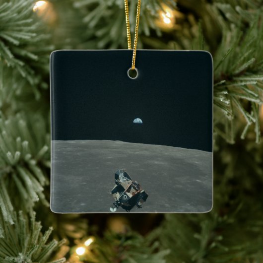 Apollo Lunar Lander und Erdaufgang über dem Mond Keramikornament (Baum)
