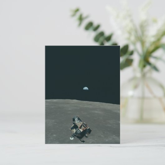 Apollo Lunar Lander und Erdaufgang über dem Mond Postkarte (Stehend Vorderseite)