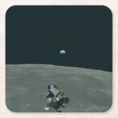 Apollo Lunar Lander und Erdaufgang über dem Mond Rechteckiger Pappuntersetzer (Vorderseite)