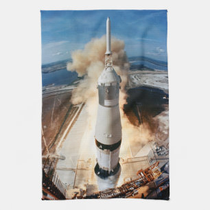 Apollo Saturn V Raketenstart zum Mond 1969 Geschirrtuch