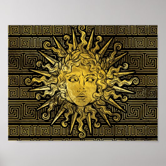 Apollo Sun Symbol auf griechischem Schlüsselmuster Poster (Vorne)