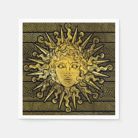 Apollo Sun Symbol auf griechischem Schlüsselmuster Serviette (Vorderseite)