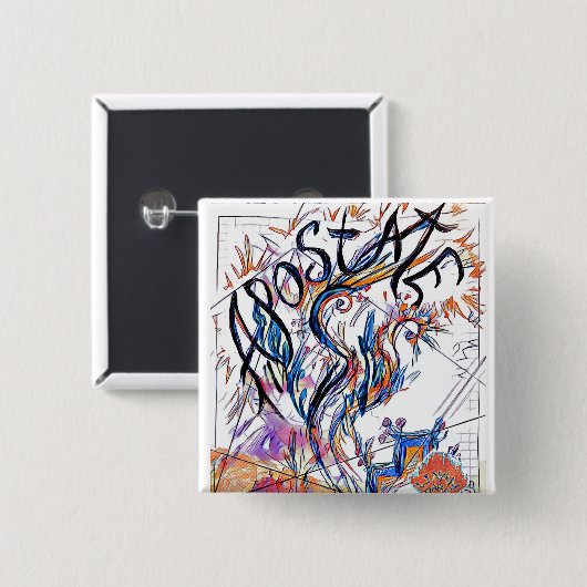 Apostate farbenfrohe Freidoodle Zeichnend Button (Vorne & Hinten)