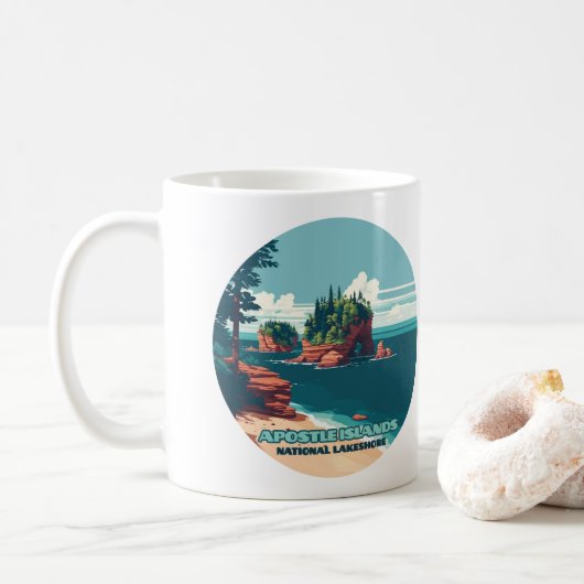 Apostel Islands National Lakeshore Wisconsin Retro Kaffeetasse (Mit Donut)