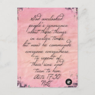 Apostelgeschichte 17:30 Bibelvers-Gedächtniskarte- Postkarte