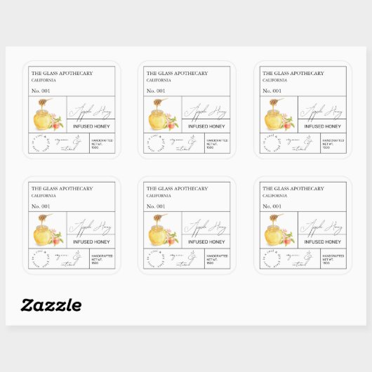 Apothecary Apple Infted Honey Label Quadratischer Aufkleber (Blatt)