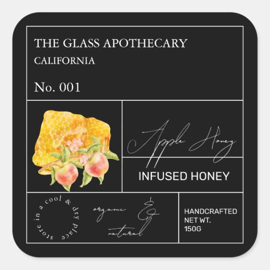 Apothecary Apple Infted Honey Label Quadratischer Aufkleber (Vorderseite)