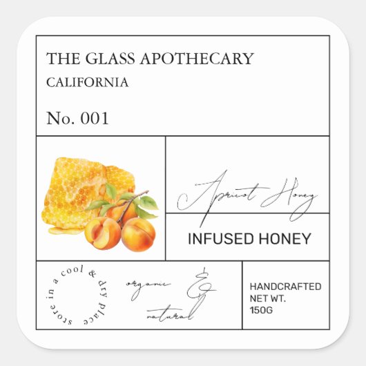 Apothecary Apricot Honey Label Quadratischer Aufkleber (Vorderseite)