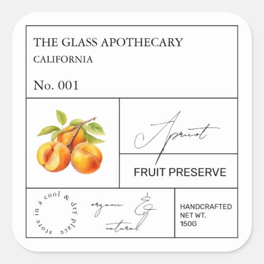 Apothecary Apricot Label Quadratischer Aufkleber (Vorderseite)