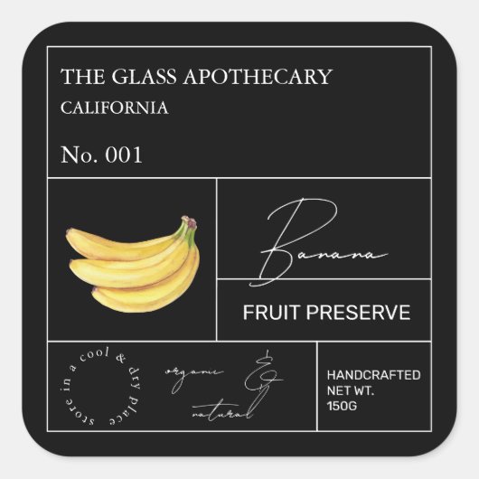 Apothecary Banana Label Quadratischer Aufkleber (Vorderseite)