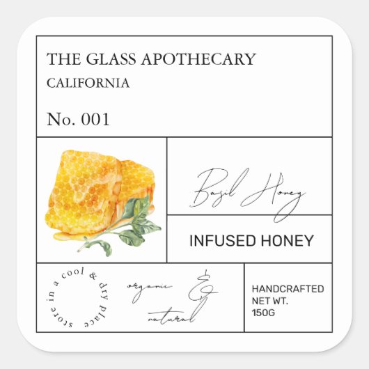 Apothecary Basil Infantiertes Honey Label Quadratischer Aufkleber (Vorderseite)