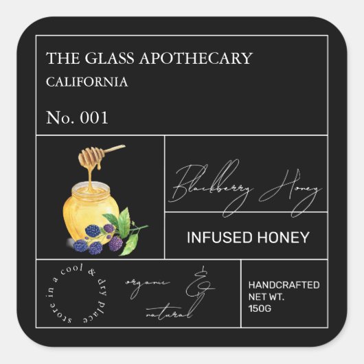 Apothecary BlackBerry Infted Honey Label Quadratischer Aufkleber (Vorderseite)
