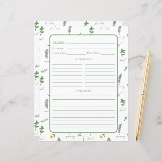 Apothecary Botanical Recipe Binder Page (Vorderseite/Rückseite Beispiel)